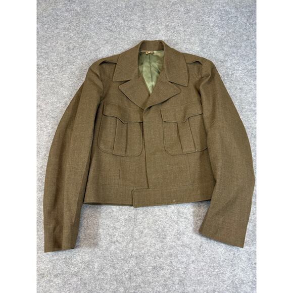 VINTAGE 50s Military Jacket Mens Size 38R Brown Lined Button Up US Army Uniform - Picture 1 of 10
